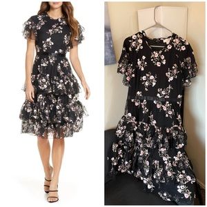 SOLD Rachel Parcell Embroidered Tiered Mesh Dress